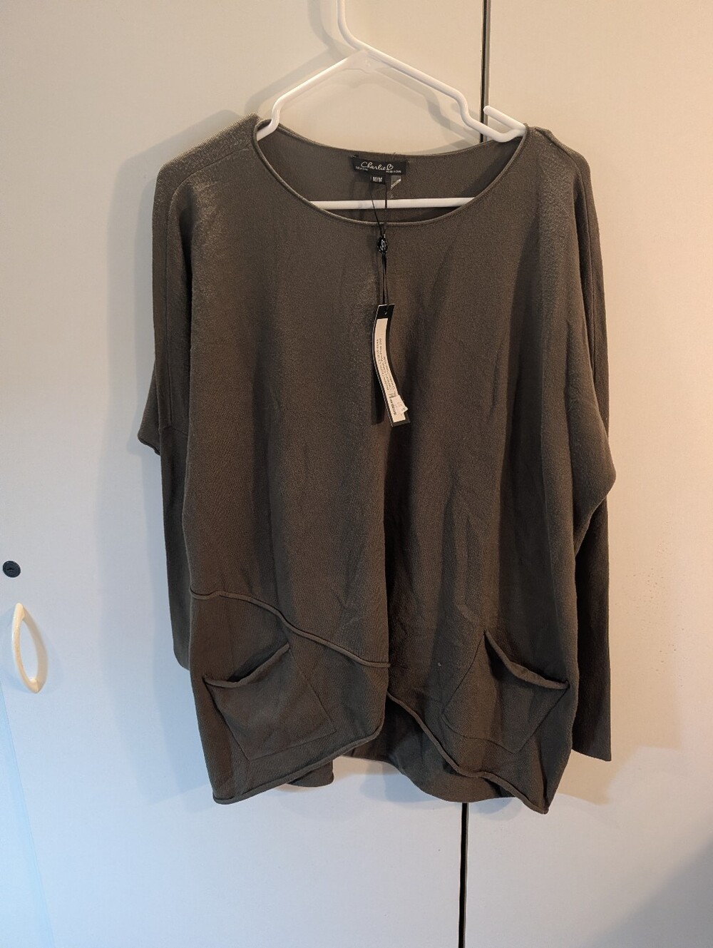Charlie B Woman's M Olive Boatneck Pocket Sweater NWT